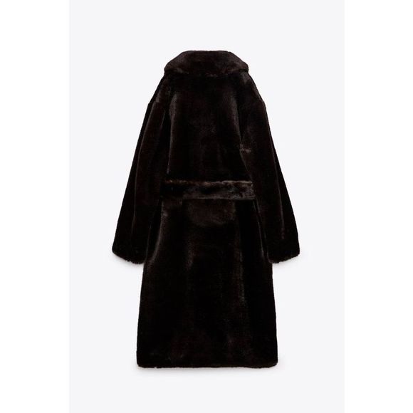 NWT RARE LONG FAUX FUR COAT ZARA CHOCOLATE BROWN - Picture 6 of 12